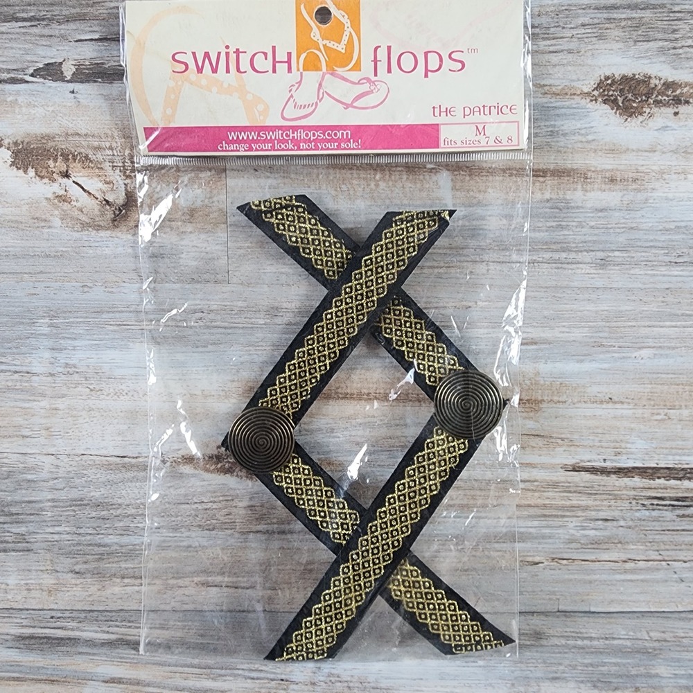 SwitchFlops The Patrice Interchangeable Sandal Straps Black Gold Medium 7 8